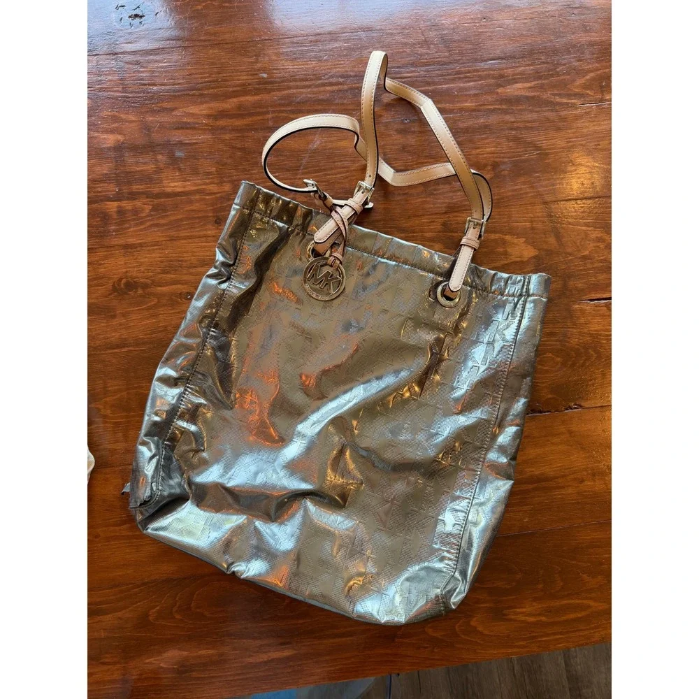 Michael Michael Kors Silver Metallic Tote Bag w/‎ Dust Bag